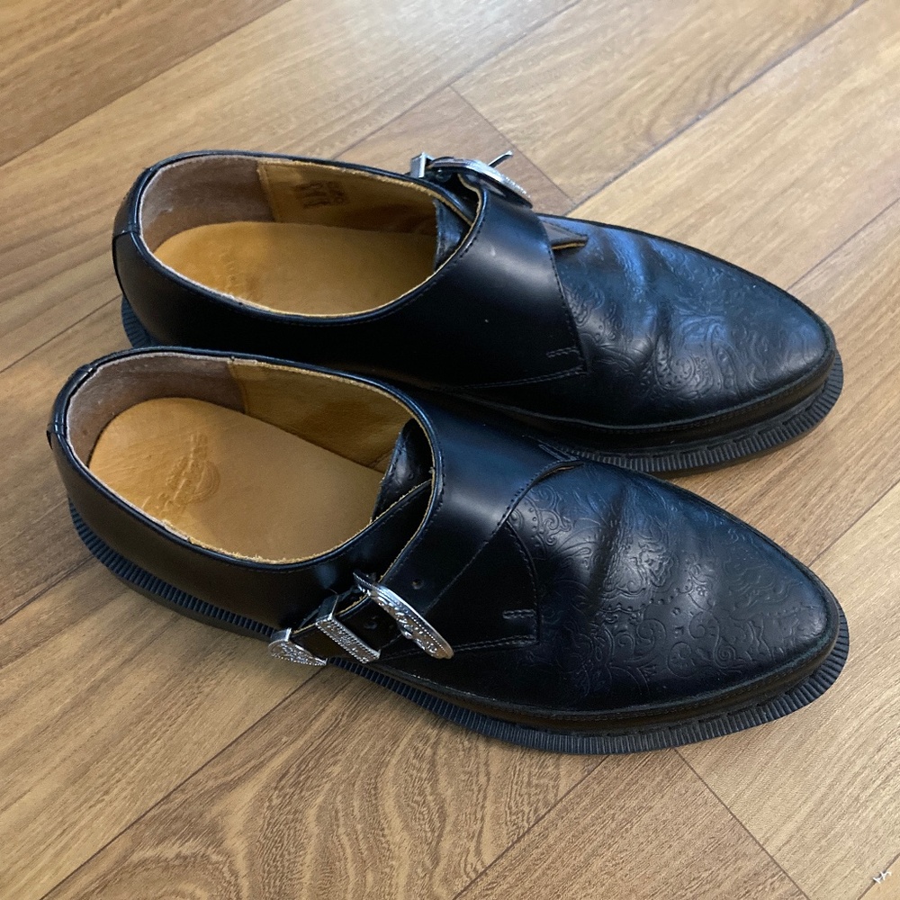 Dr. Martens Martel Goth Monk Strap Creeper Sz 8M 9L Embossed Black Leather Rare